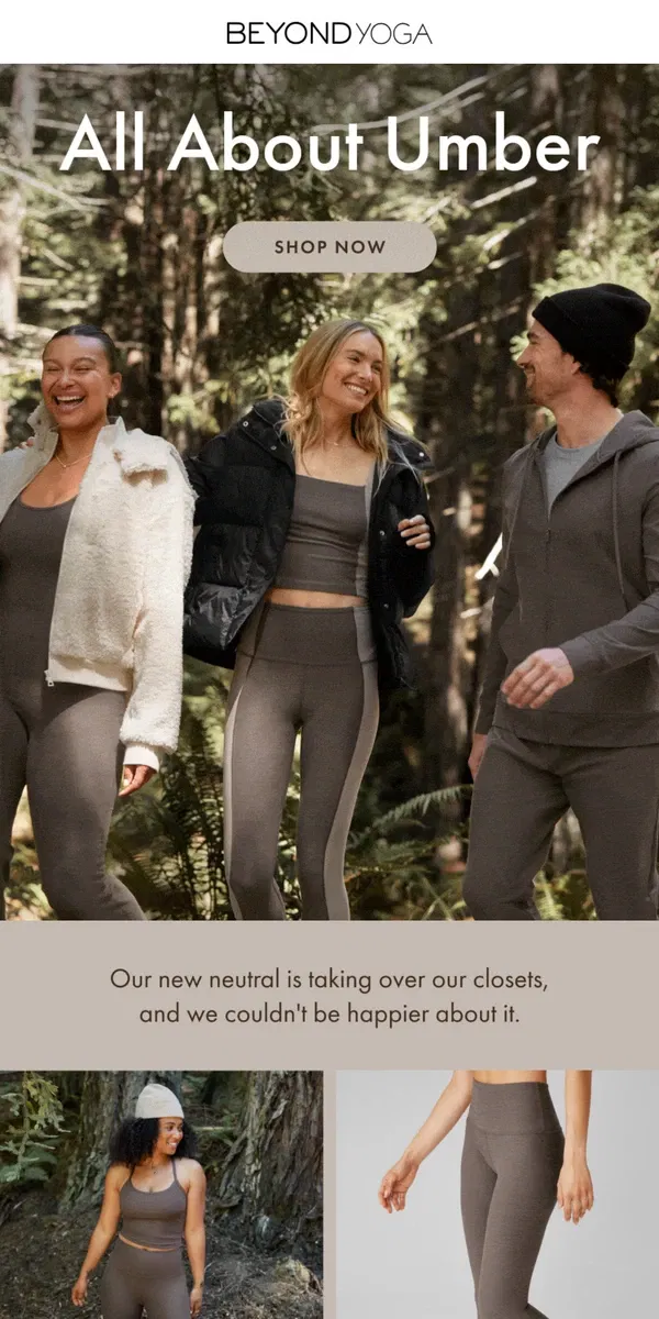 Email from Beyond Yoga. Selling Fast: New Soft Umber