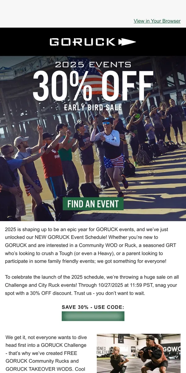 Email from GORUCK. Sign Up and Save on 2025 Events