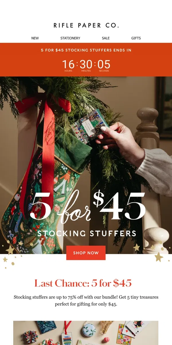 Email from Rifle Paper Co.. 5 Gifts for $45 ENDS TONIGHT