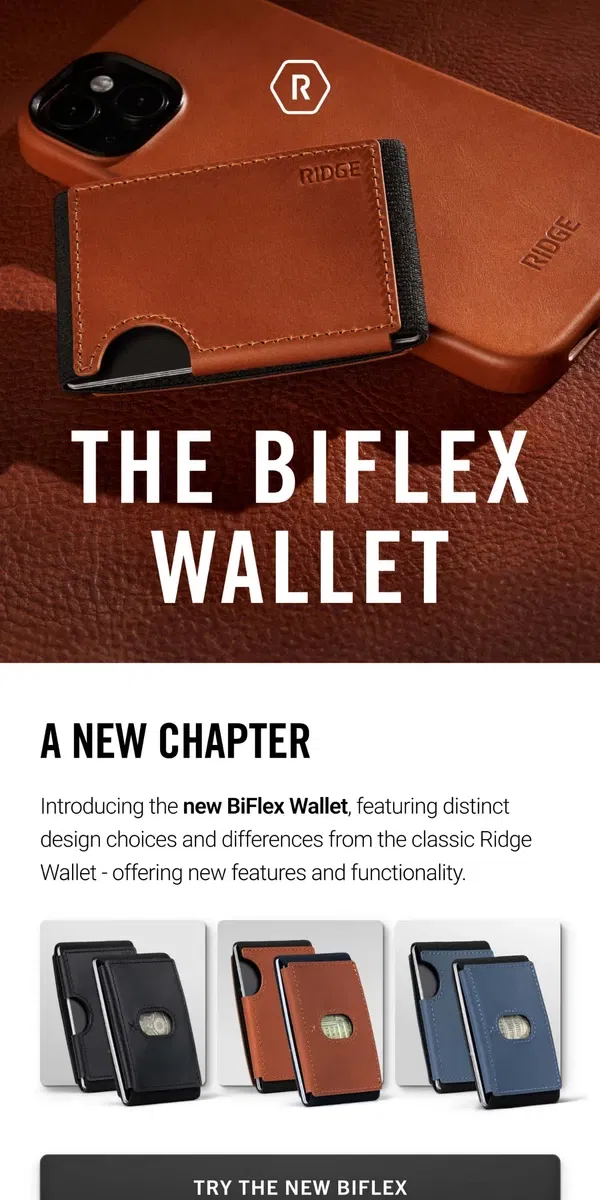 Email from The Ridge. NEW: Meet the BiFlex Wallet