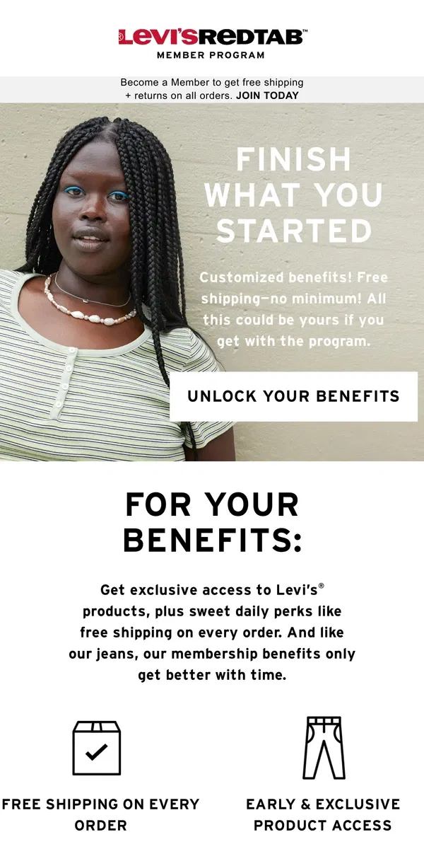 Email from Levi's. Finish What You Started