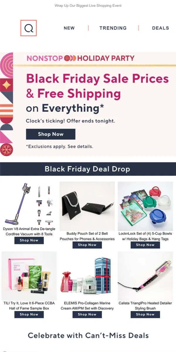 Email from QVC. Act Now: Free Ship on Black Friday Deals