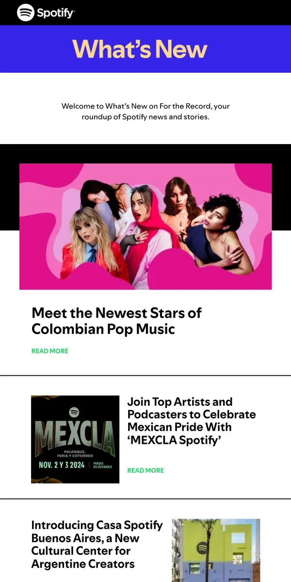 Email from Spotify. Meet the Newest Stars of Colombian Pop Music