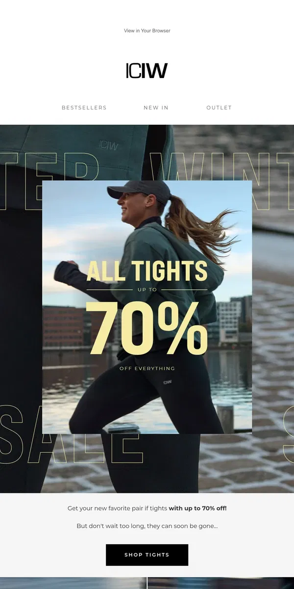 Email from ICIW Sportswear. UP TO 70% OFF ALL TIGHTS