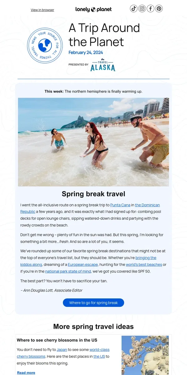 Email from Lonely Planet. Spring is springing