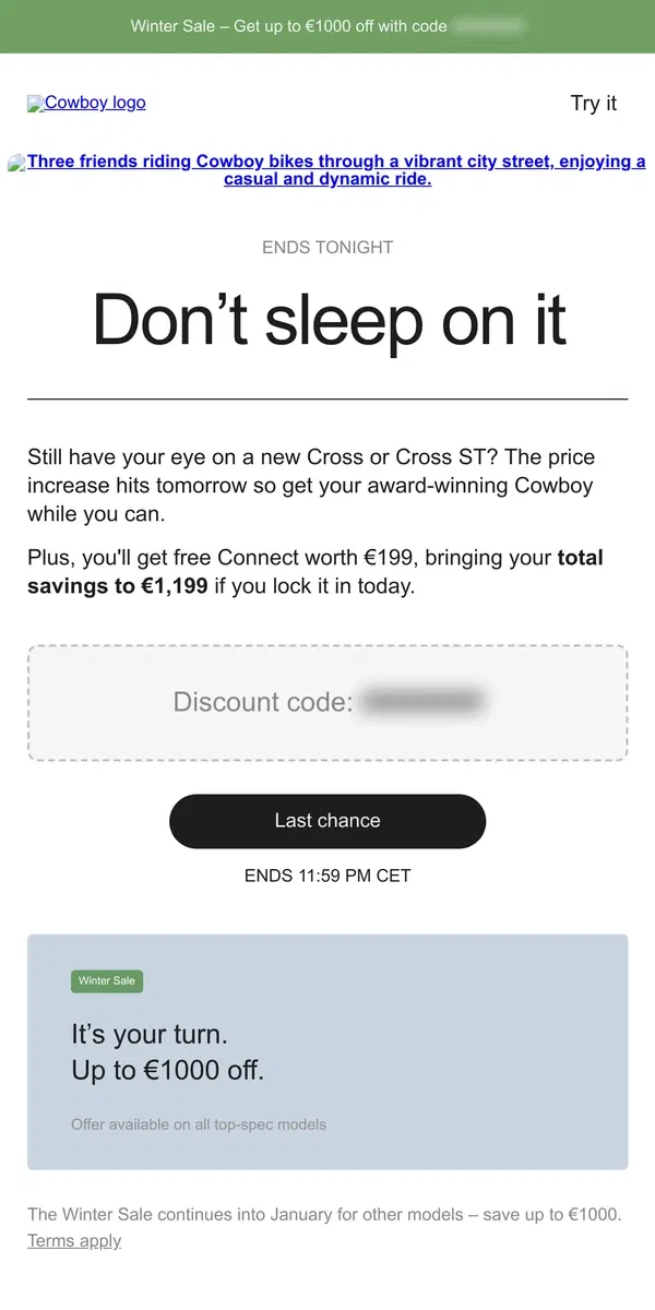 Email from Cowboy. Cross Last Chance