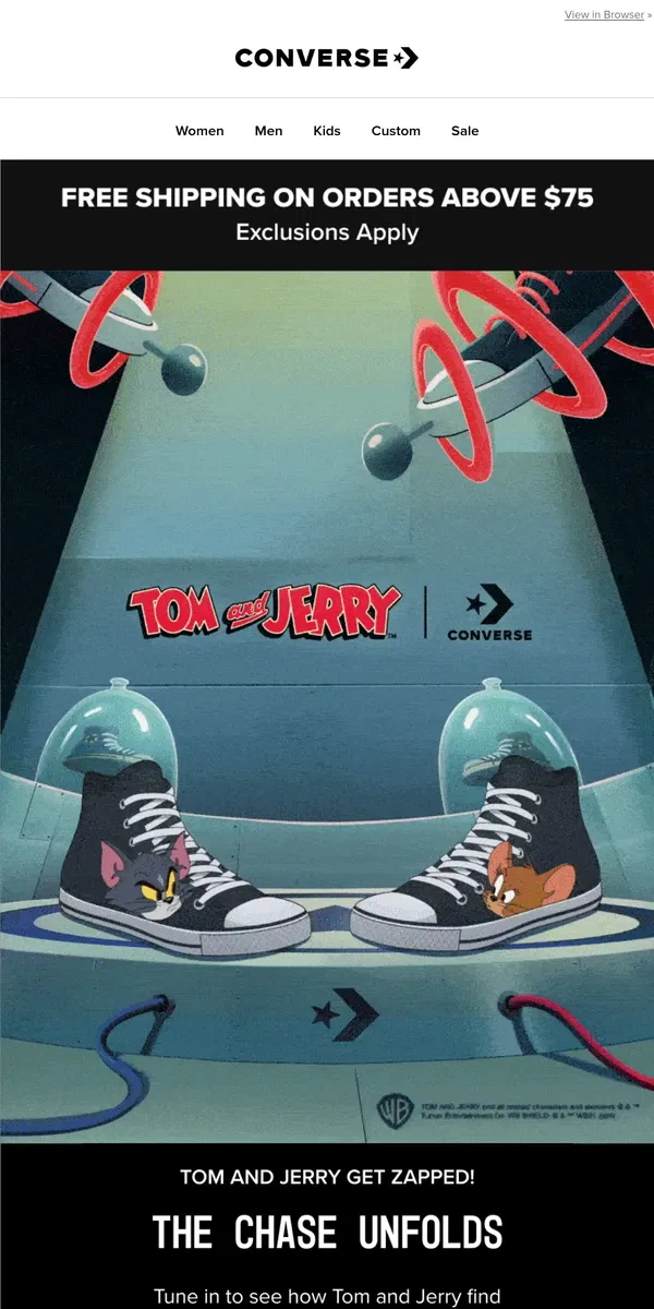 Email from Converse. Tom and Jerry celebrate 85 years of cat and mouse