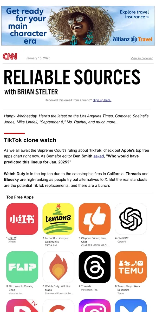 Email from CNN. TikTok clone watch; Trump threatens Comcast; L.A. outlets see surge; BAFTA noms unveiled