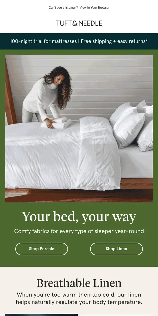 Email from Tuft & Needle. Your bed, your way