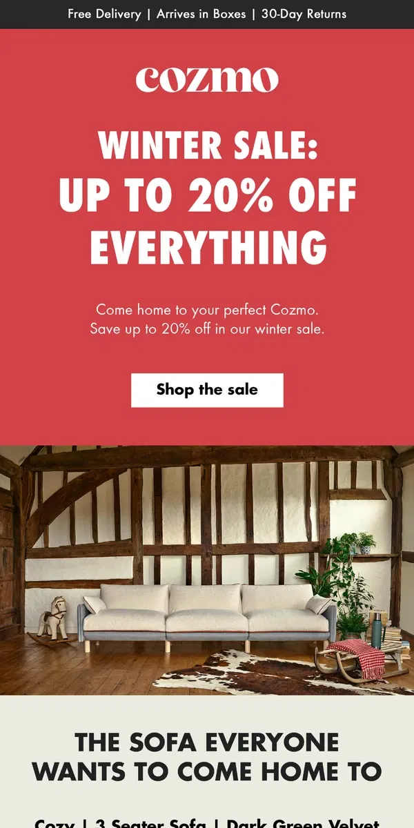 Email from Cozmo Home. Up to 20% off everything