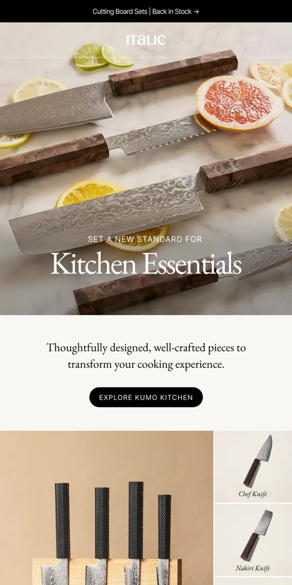 Email from Italic. Elevate Your Kitchen