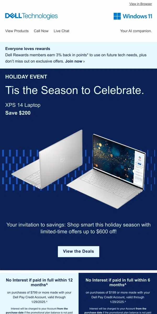 Email from Dell. Holiday Event | Celebrate the season.