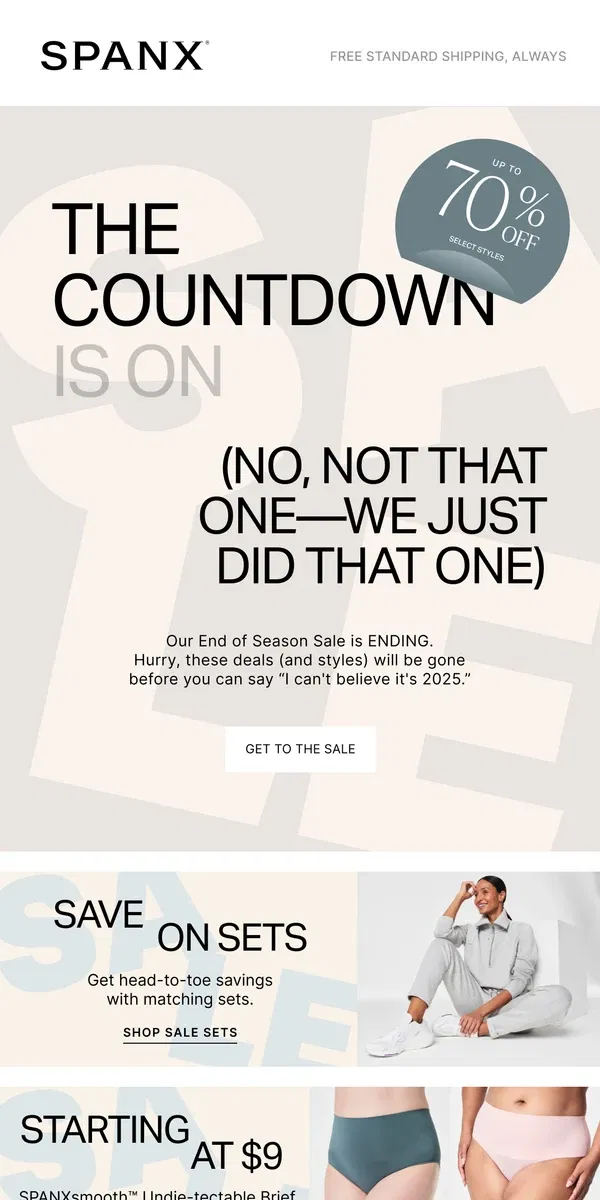 Email from SPANX. Counting Down 🪩 (Again)