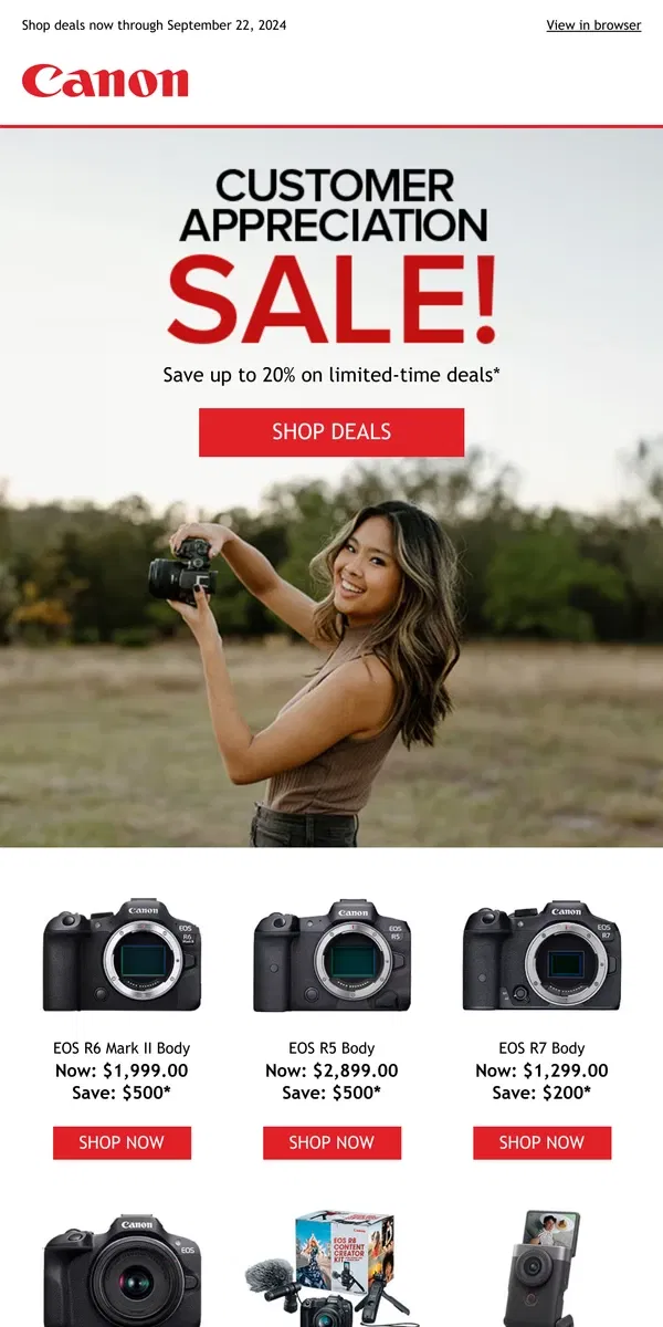 Email from Canon. Spectacular Savings to Show Our Appreciation