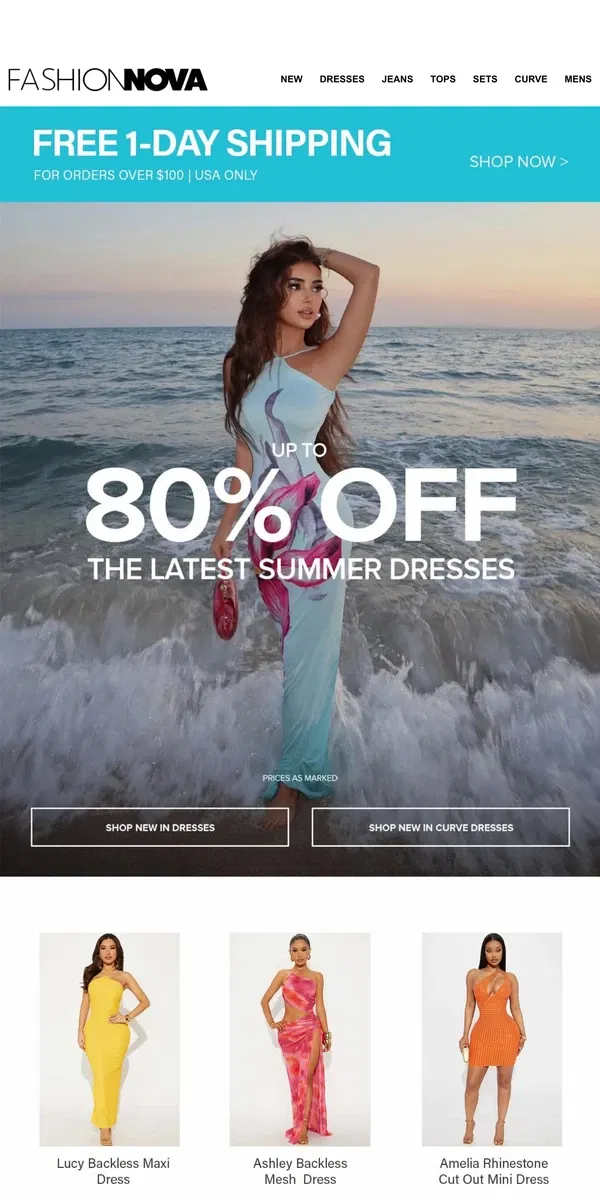Email from Fashion Nova. Up To 80% Off Irresistible Dresses😍