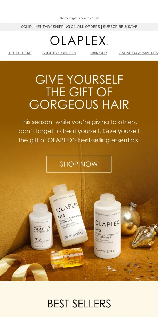 Email from OLAPLEX. Treat Yourself This Holiday Season