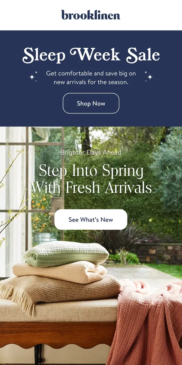 Email from Brooklinen. Spring Forward in Style: Daylight Savings is Here