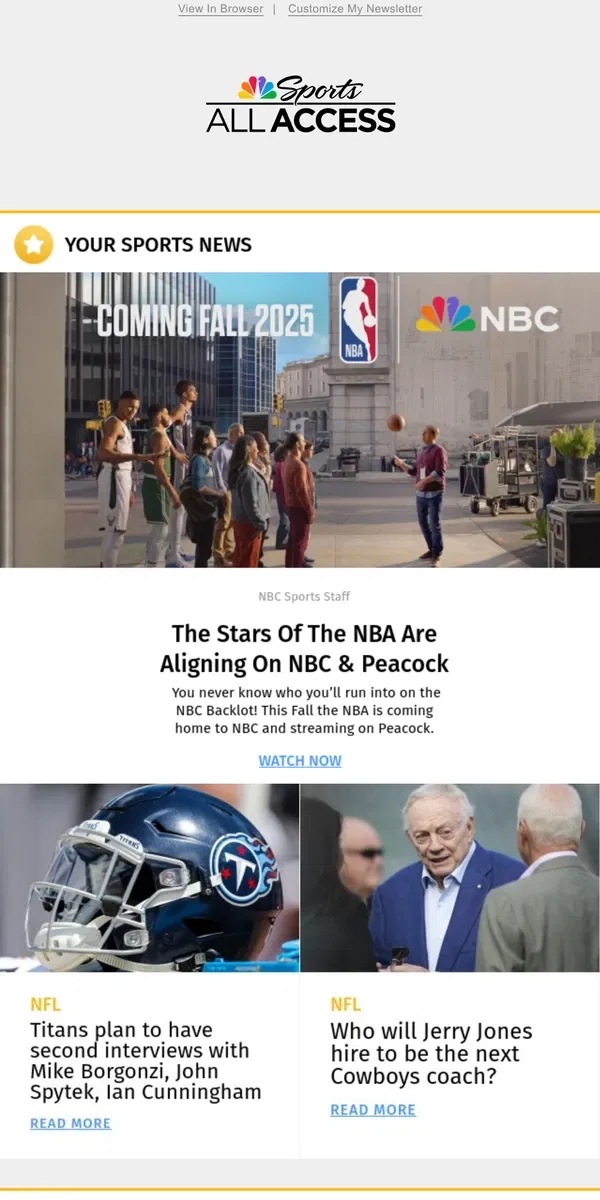 Email from NBC Sports. The Stars Of The NBA Are Aligning On NBC & Peacock