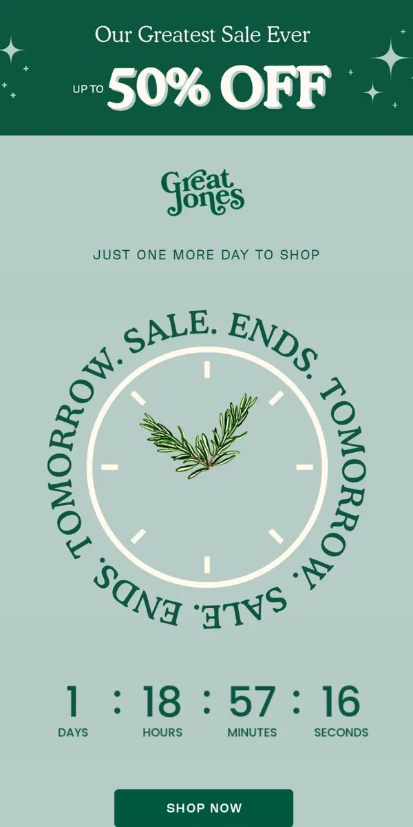 Email from Great Jones. Holy Sheet! Up to 50% OFF!