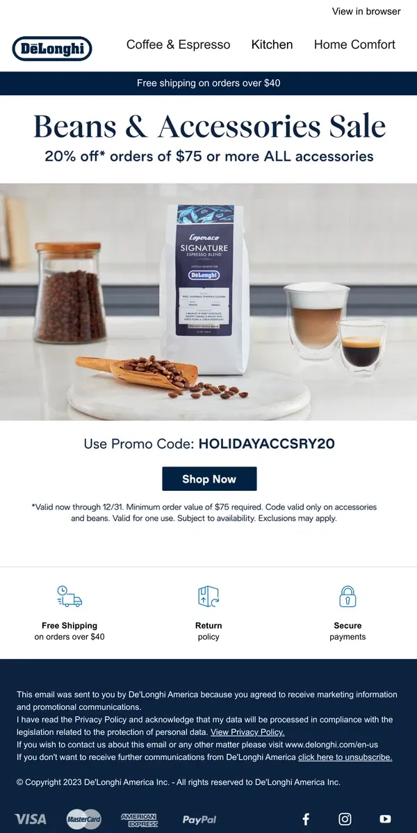 Email from De'Longhi. Save on Beans, Cups & More!