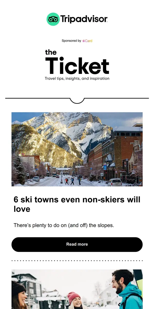 Email from Tripadvisor. 6 ski towns even non-skiers will love