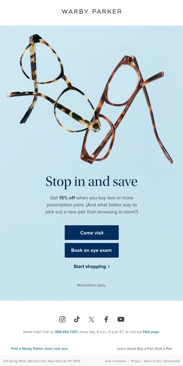 Email from Warby Parker. In the mood to shop—and save?