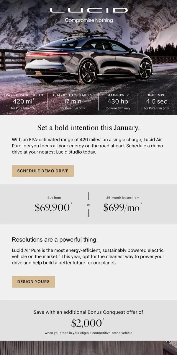 Email from Lucid Motors. Your best year yet