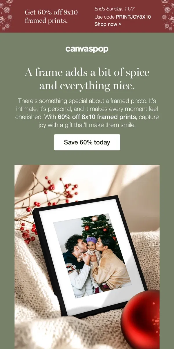 Email from Canvaspop. The perfect holiday gift awaits! 🎁