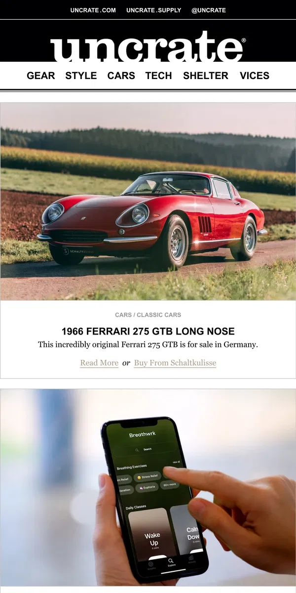 Email from Uncrate. 1966 Ferrari 275 GTB Long Nose & more