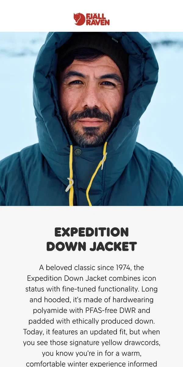 Email from Fjällräven. Cold? Invest in an icon 