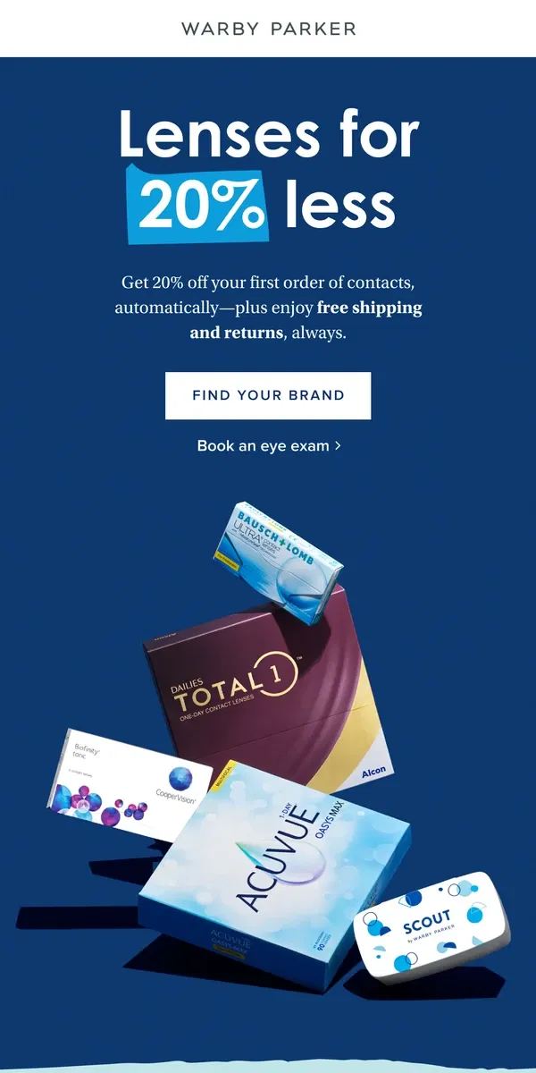 Email from Warby Parker. First time ordering contacts with us?