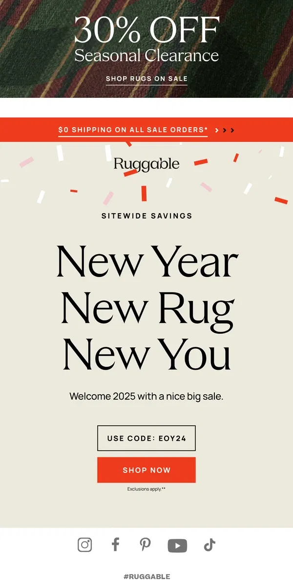 Email from Ruggable. Kick off the new year and save