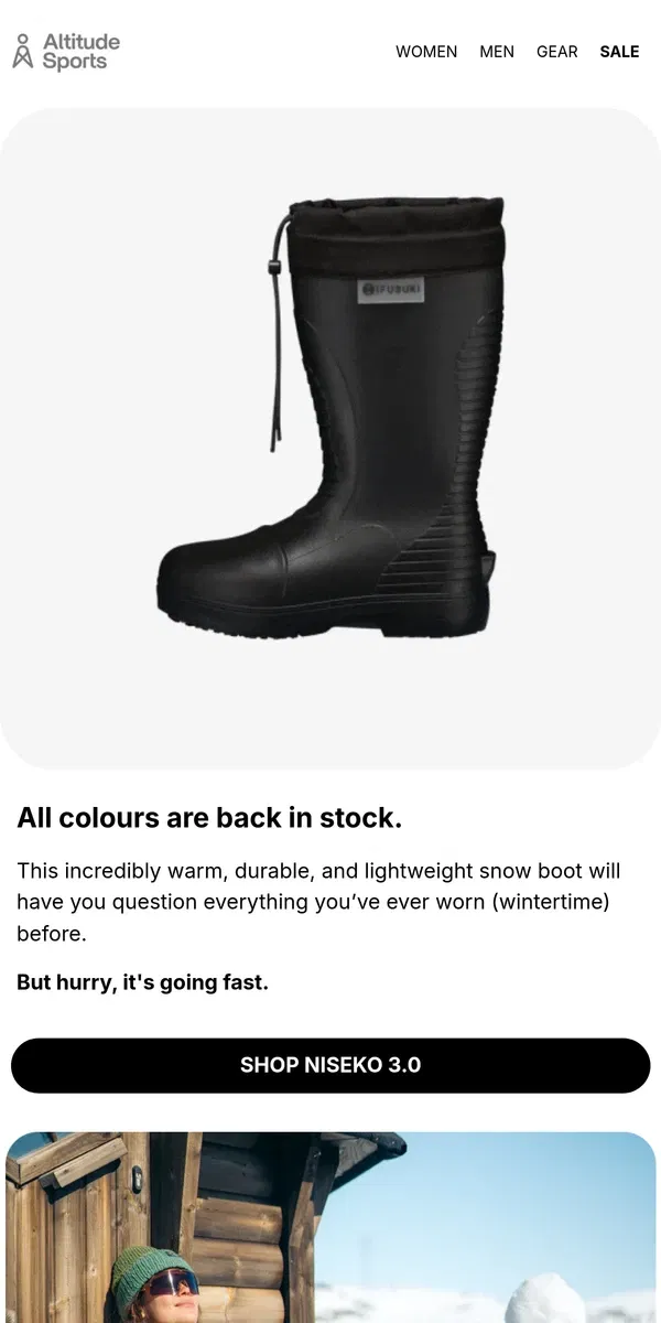 Email from Altitude Sports. BACK IN STOCK: Fubuki Niseko 3.0 in all colours