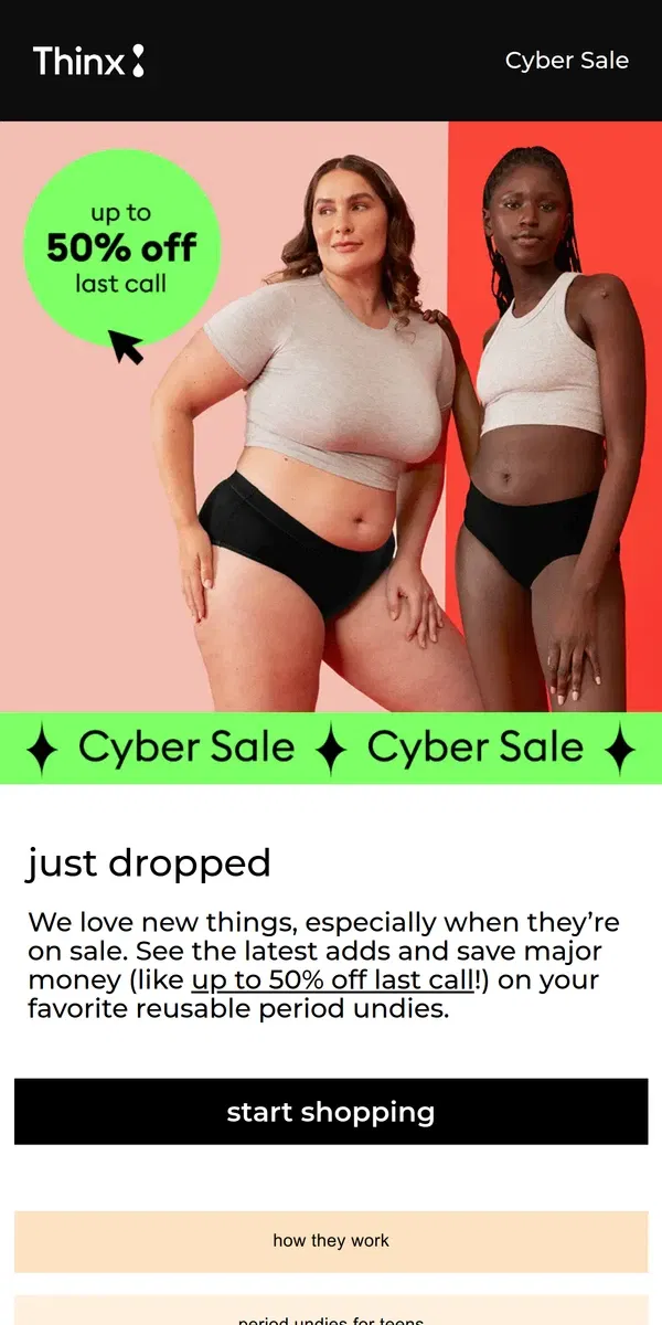 Email from Thinx. New styles on sale!