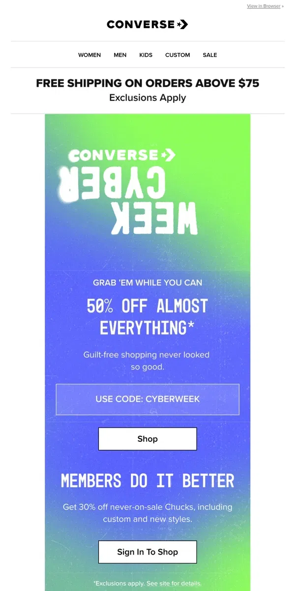 Email from Converse. 50% OFF almost everything*