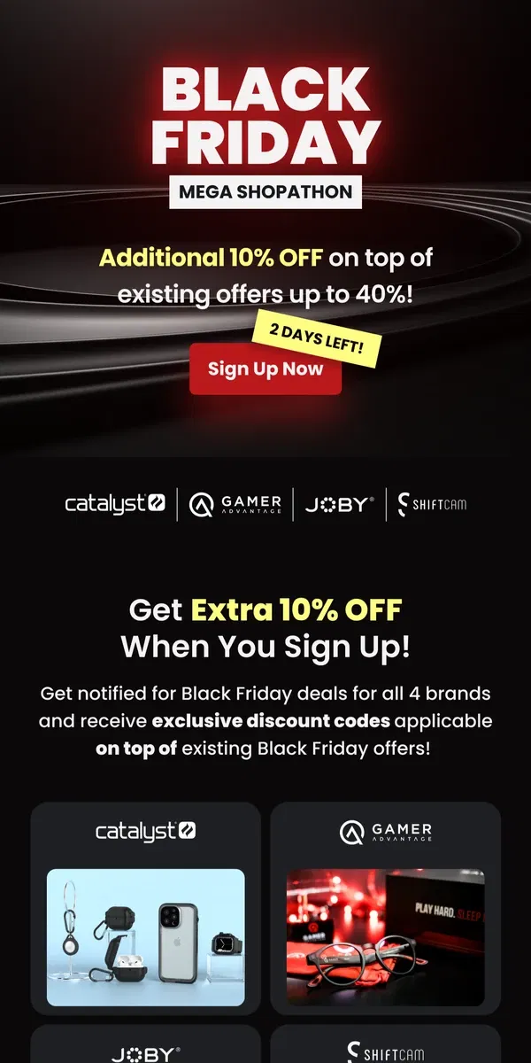 Email from ShiftCam. 🛒 Black Friday Mega Shopathon with 4 Brands!! 🛒