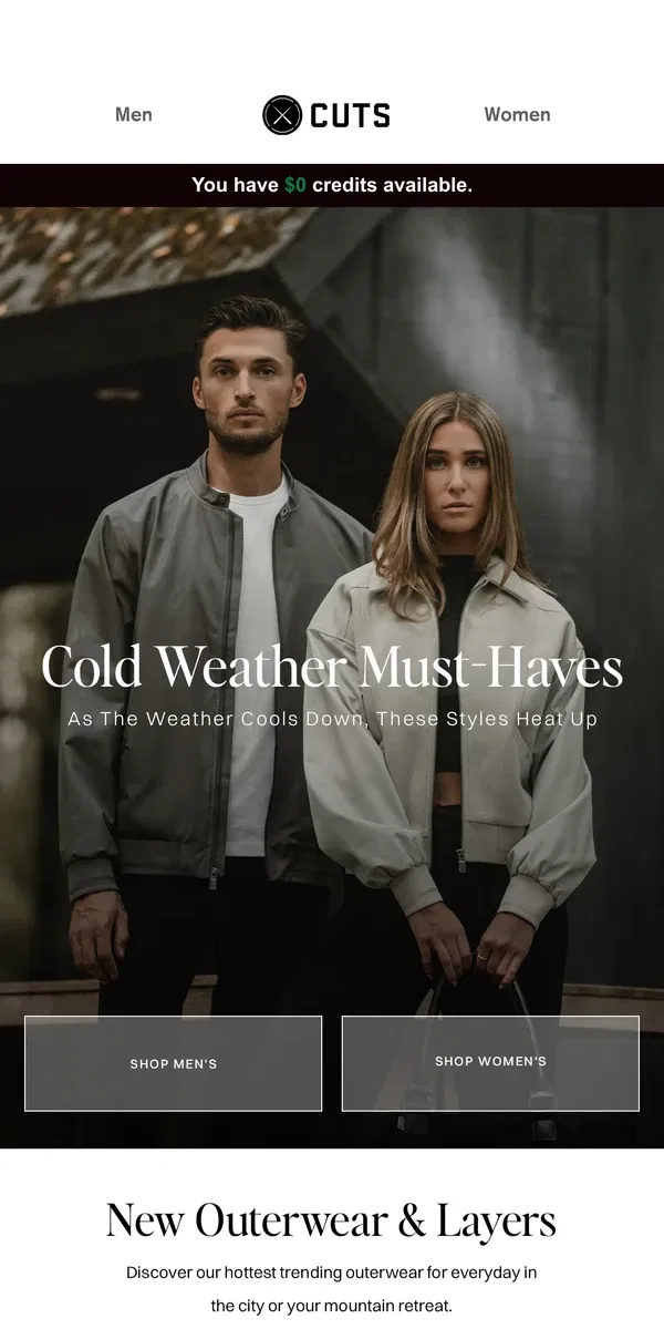 Email from Cuts. NEW: Cold Weather Must-Haves