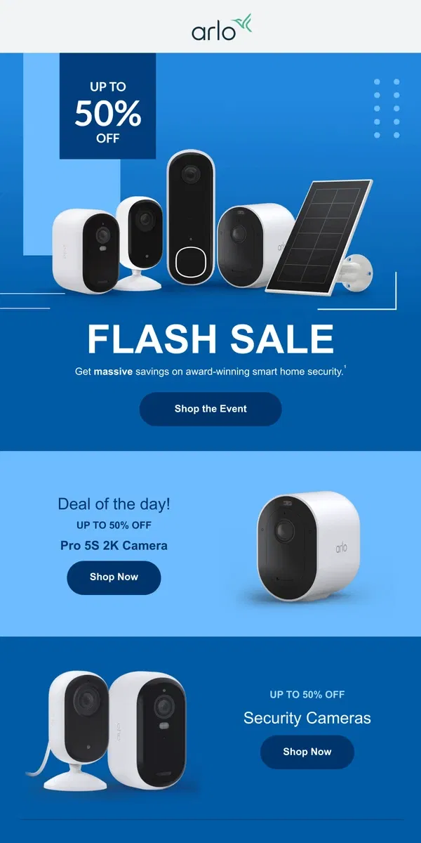 Email from Arlo. Take up to 50% off for a limited time!