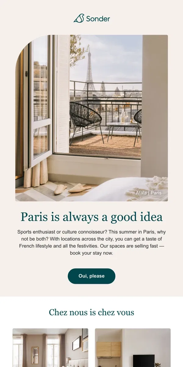 Email from Sonder. Going for gold in Paris? 🥇