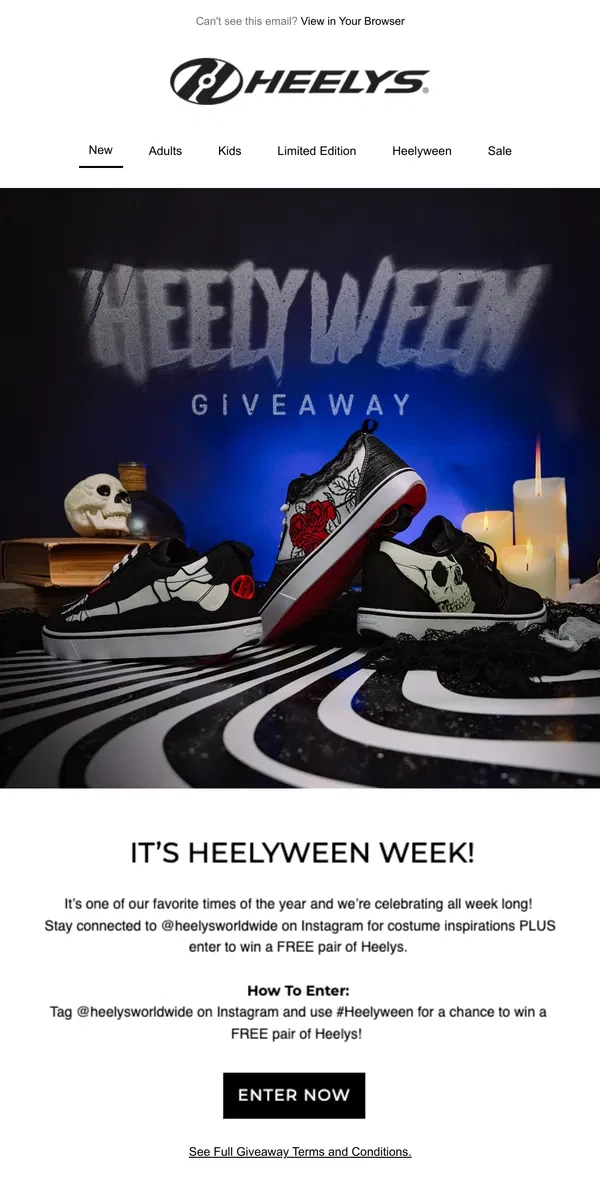 Email from Heelys. Heelyween Giveaway Ends Tonight 🧟