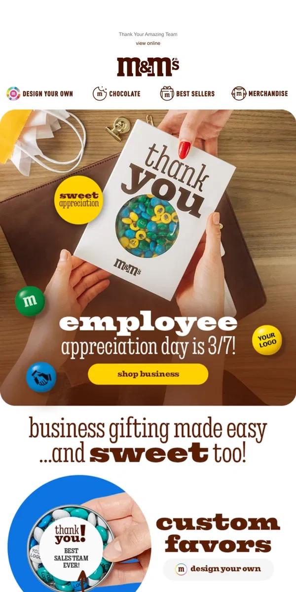 Email from M&M's. Sweet Ways to Say Thanks