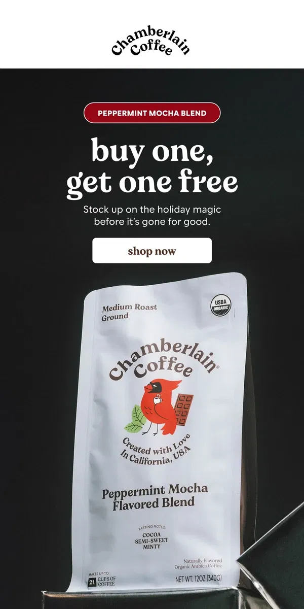 Email from Chamberlain Coffee. 🎁 a holiday treat