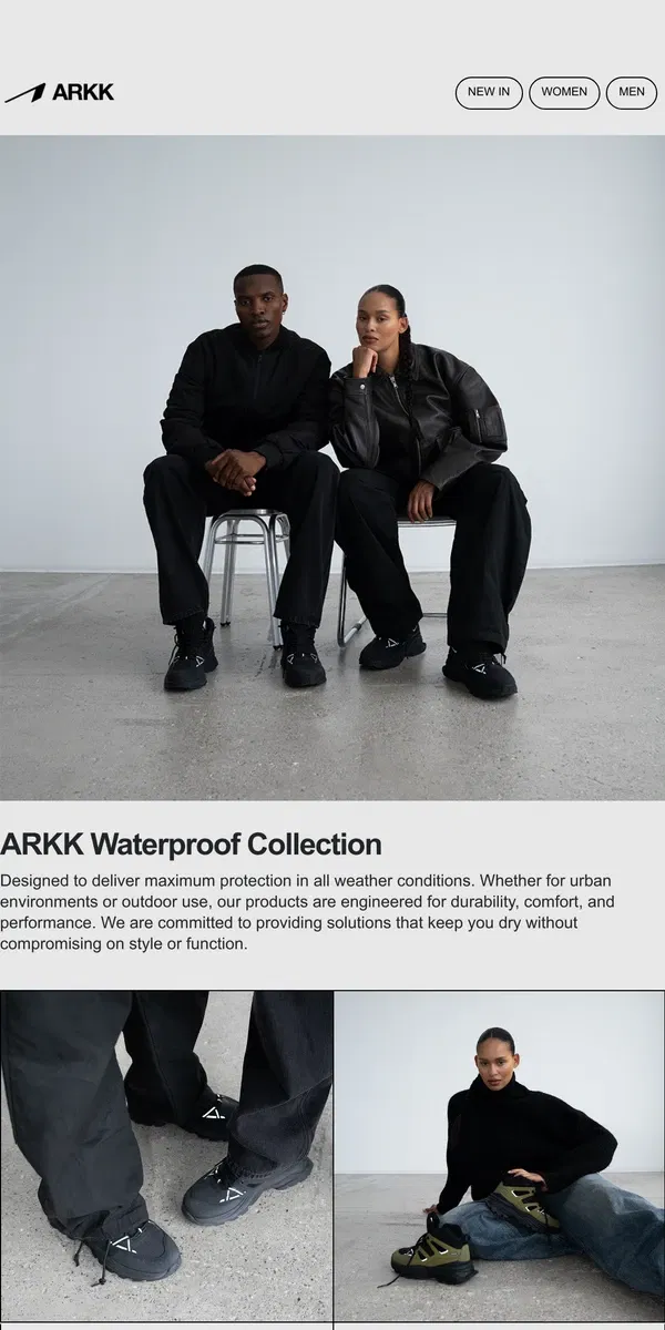 Email from ARKK Copenhagen. ARKK Waterproof Collection