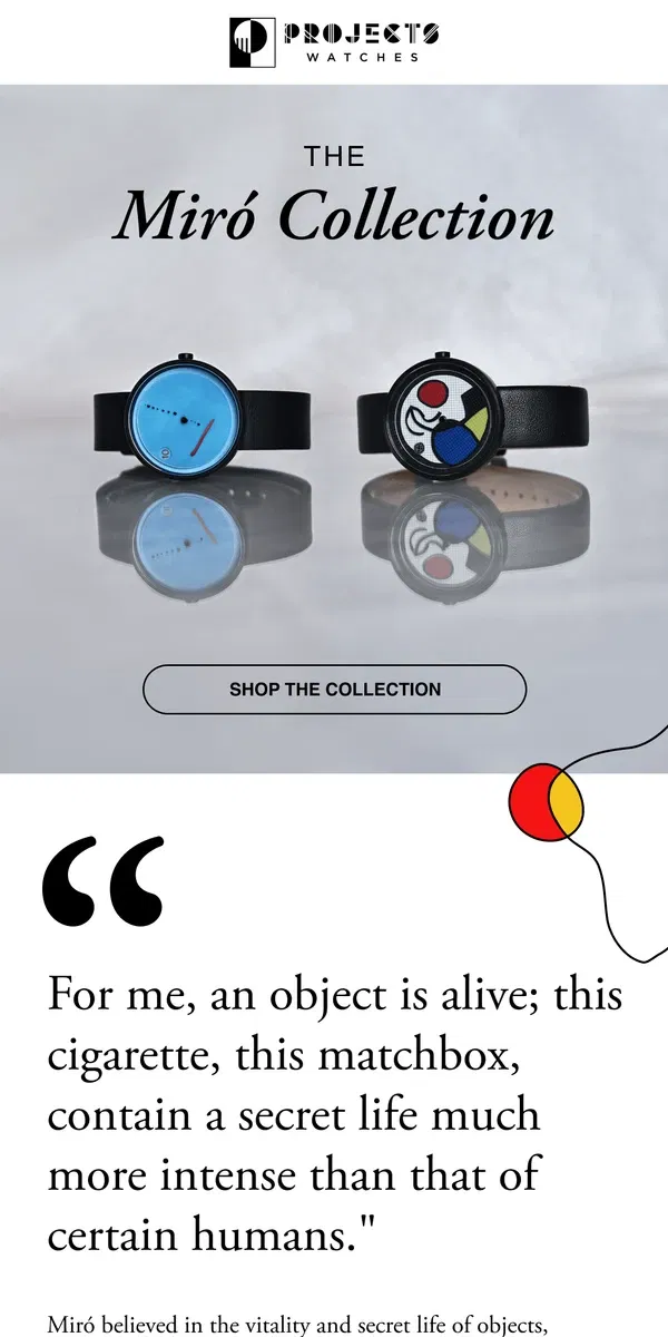 Email from Projects Watches. The Miró Collection: Instant Classics