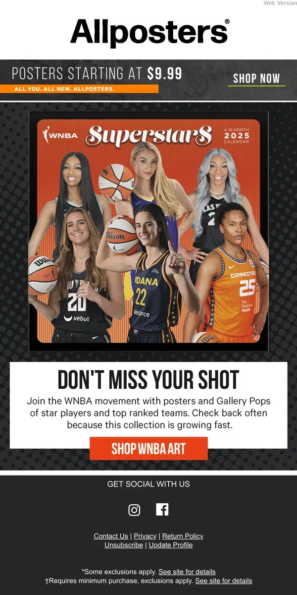 Email from AllPosters. Get a jump on WNBA art