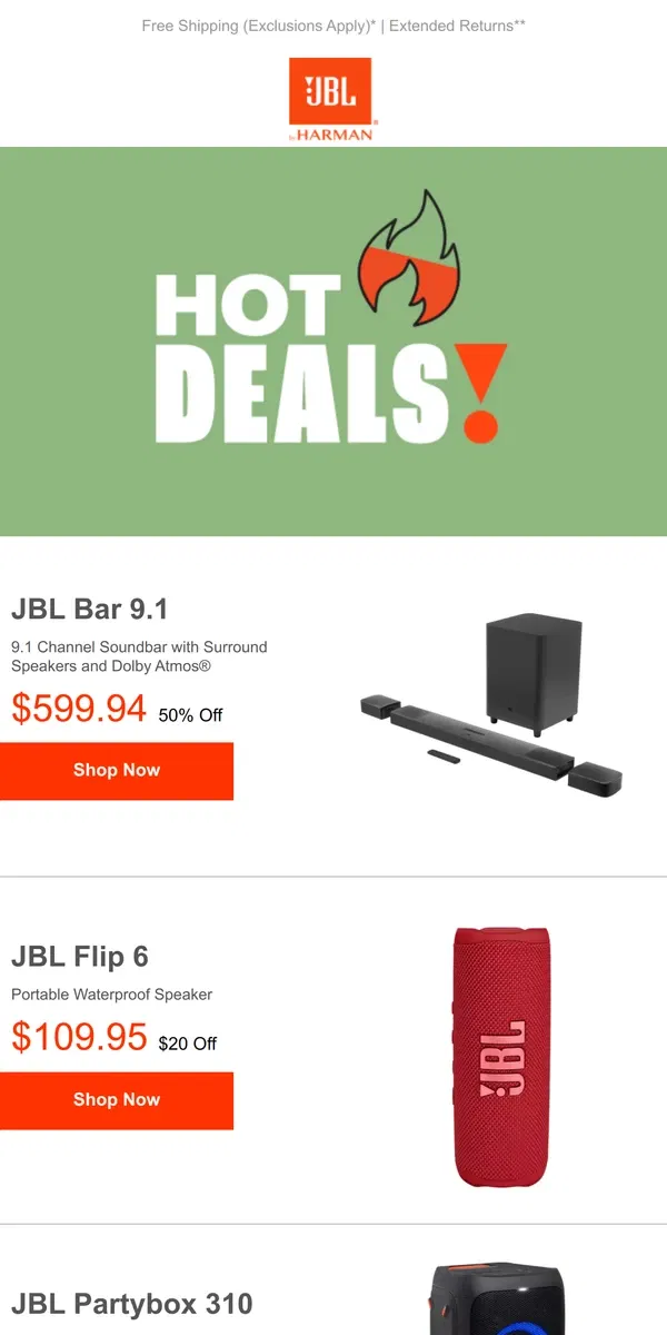 Email from JBL. Quality Sound at a Discounted Price – Up to 50% off!