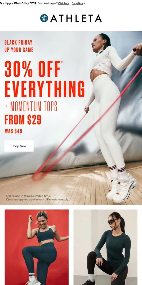 Email from Athleta. You've scored 30% OFF everything + $29 Momentum