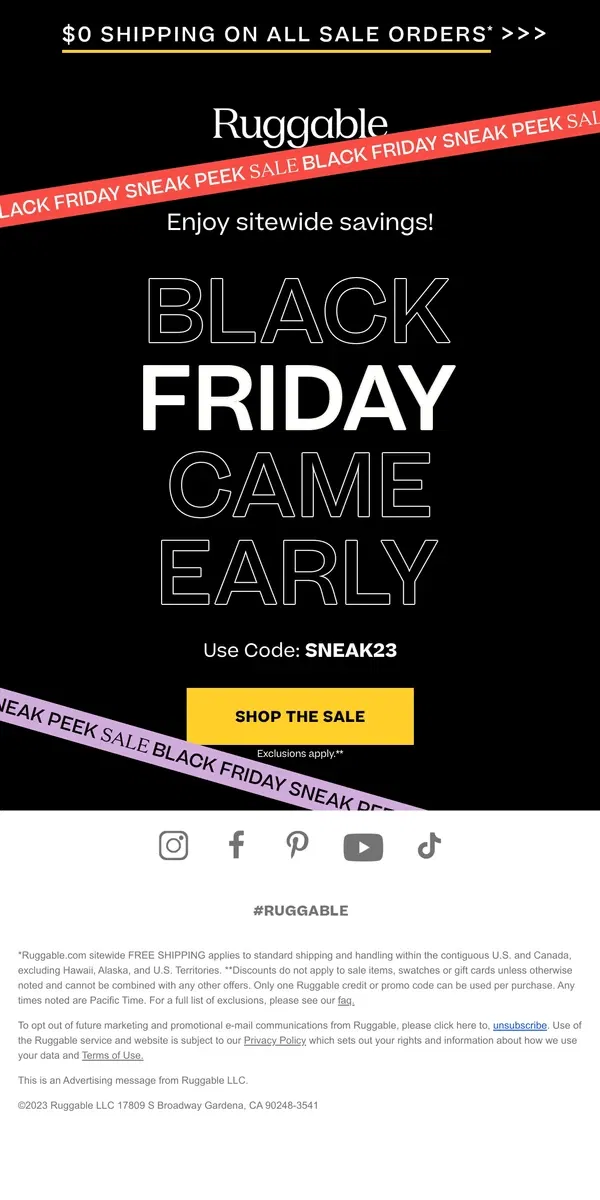 Email from Ruggable. Starting NOW: Black Friday Sneak Peek