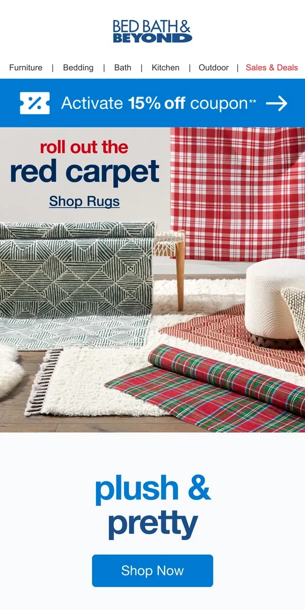 Email from Bed Bath & Beyond. Hosting Guests? Roll Out The Red Carpet (or Any Color)