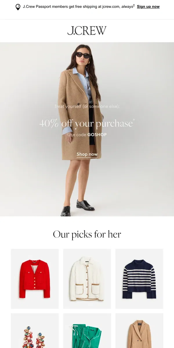 Email from J.Crew. Gift yourself…40% off your purchase